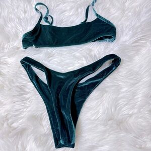 Zaful green velvet swim bikini size S